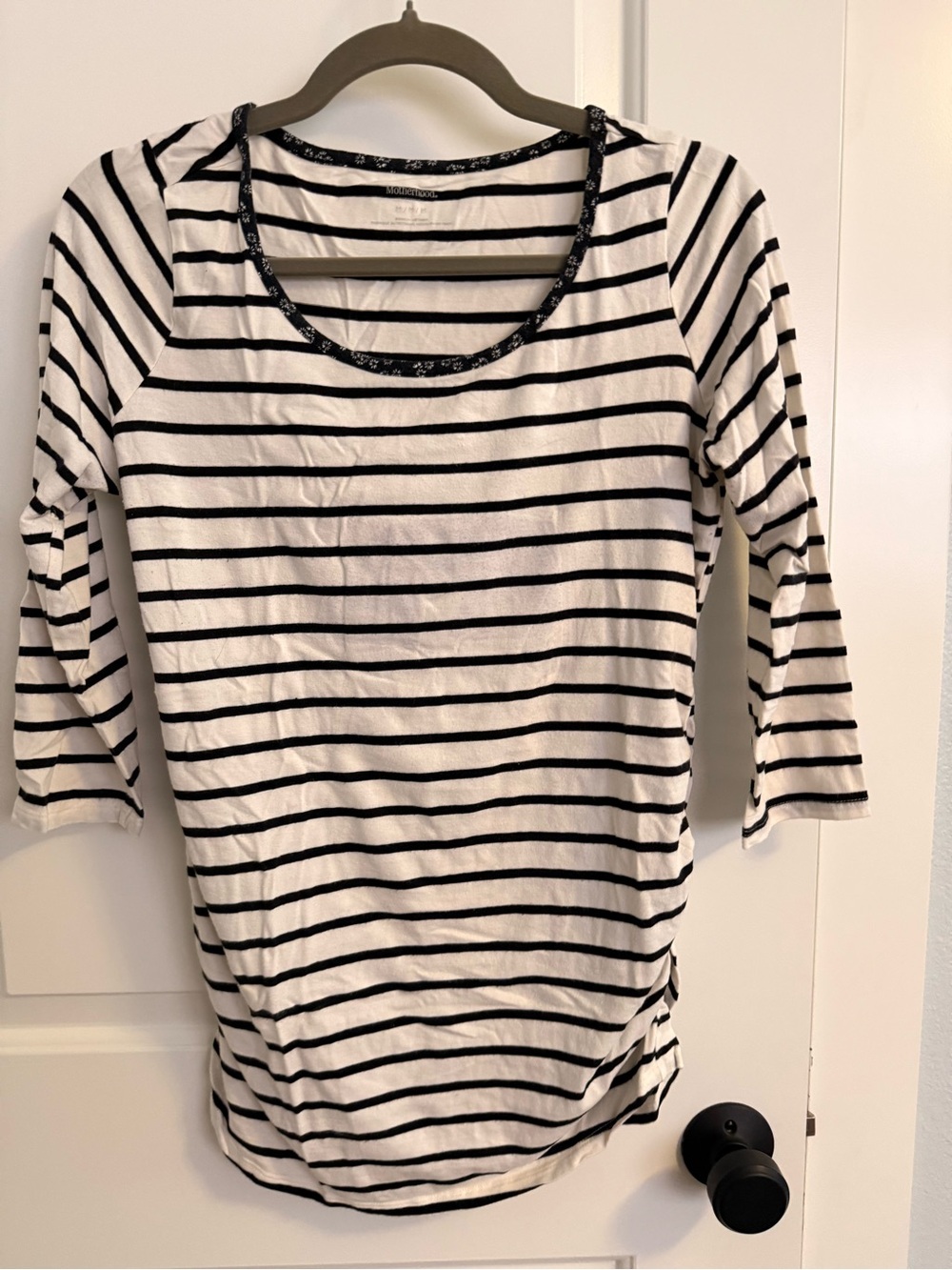 Motherhood Black and White Striped Scoop Neck Maternity Top